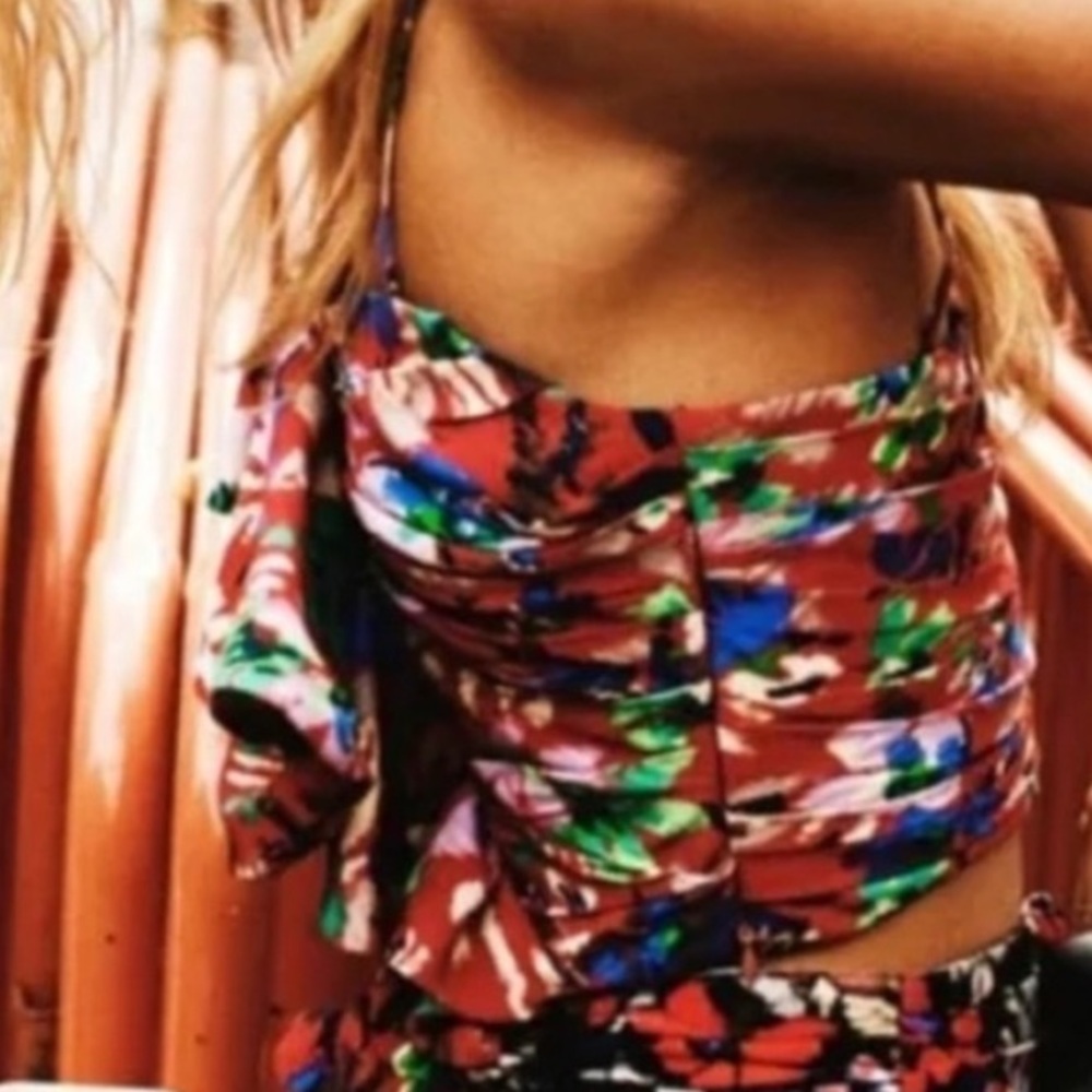 NWT Zara  Floral Ruffle corset top